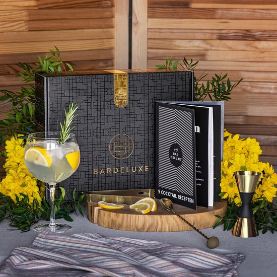 Ensemble de shakers BarDeluxe® - Shaker Boston 5 pièces - Ensemble à cocktails avec pilon, passoire, cuillère de bar et livre de recettes - Coffret cadeau de luxe inclus - Or