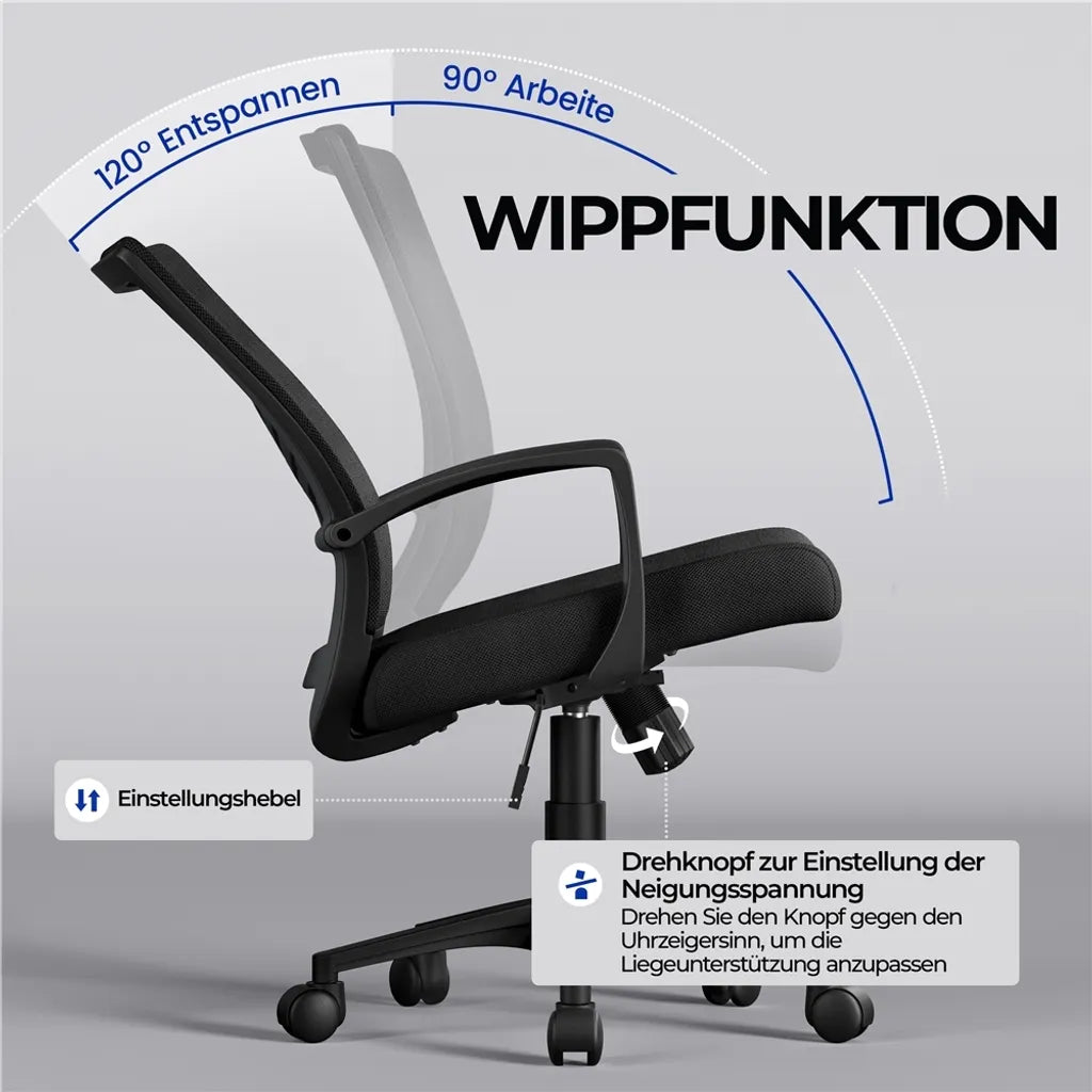 Yaheetech Siège de bureau - Ergonomique - Avec fonction bascule - Réglable - Pivotant - Noir