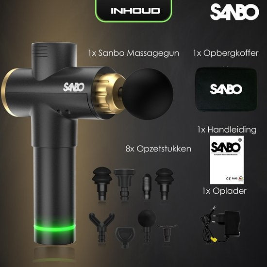 Sanbo Massage gun Elite - Massage sportif et relaxant - Noir/Or - Professionnel 30 étapes - Avec étui - Avec APP - Pistolet de massage - Appareil de massage - Fitness