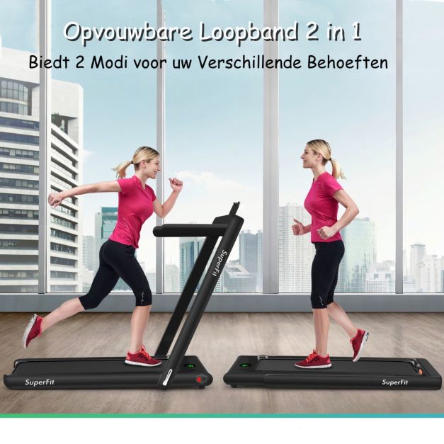 Tapis de course pliable 2 en 1 - électrique, silencieux et compact - 1 à 12 km/h - avec affichage LED et télécommande - noir