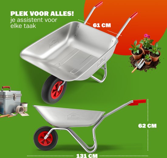 Brouette Gardebruk 80 litres - Capacité de charge 100 kg - Silver