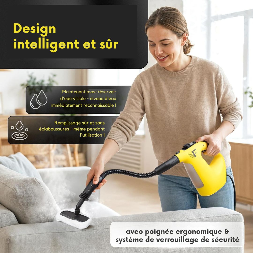 Nettoyeur vapeur portatif 1500 W - Neighbour's Friend 2-en-1 - 120 cm - 450 ml - 4 m Cordon - Jaune