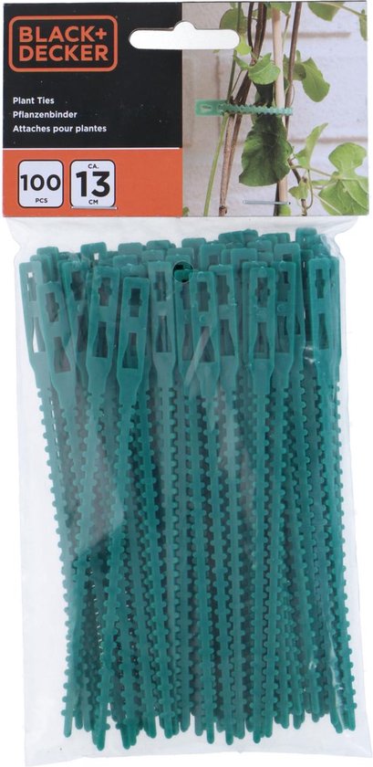 BLACK+DECKER Plant Ties - 100 Pieces Plant Clips - Clips de plantes ajustables - Plastique - Vert