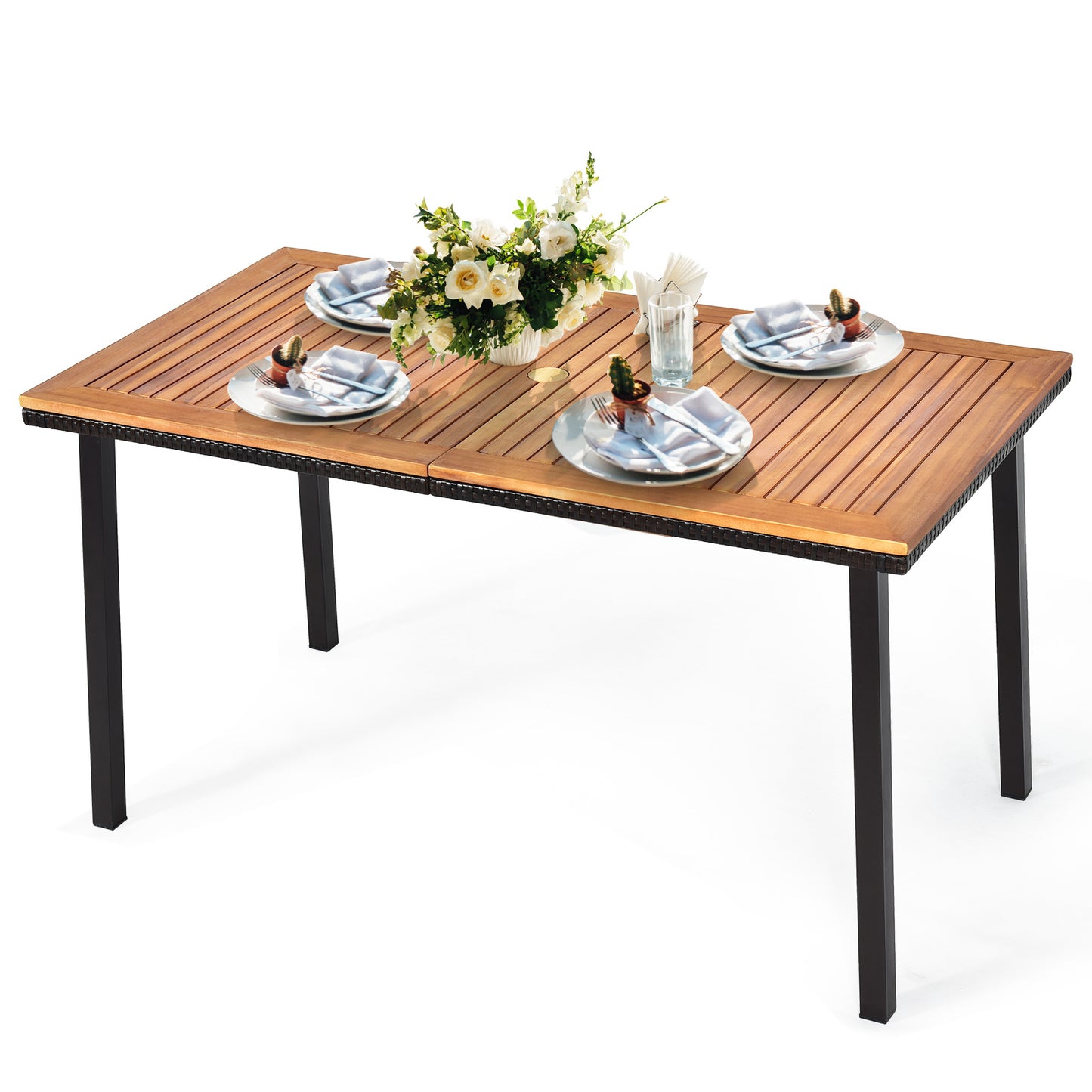 Coast Garden table table de salle à manger avec trou en surplomb table en bois table de patio en bois d'acacia 140 x 75 x 76 cm naturel