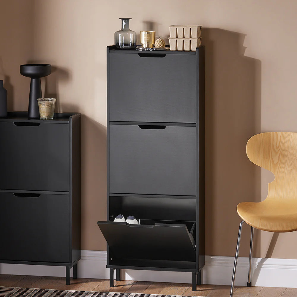 SoBuy FSR151-H-SCH Armoire à chaussures avec 3 abattants - 50 x 19 x 129 cm - Anthracite
