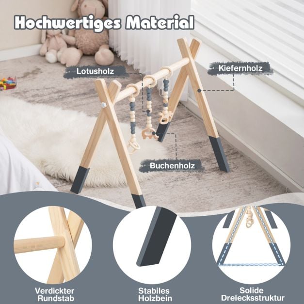 Coast : gym pour bébé en bois – 3 jouets suspendus – 60 x 44 x 60 cm – Vert, gris et rose