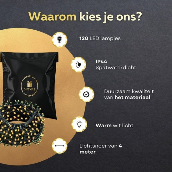 Giftmas Icicle Christmas Lights - Lumières de Noël d'extérieur - 120 LEDs - 4m - Reliable jusqu'à 12m - Pour l'intérieur et l'extérieur
