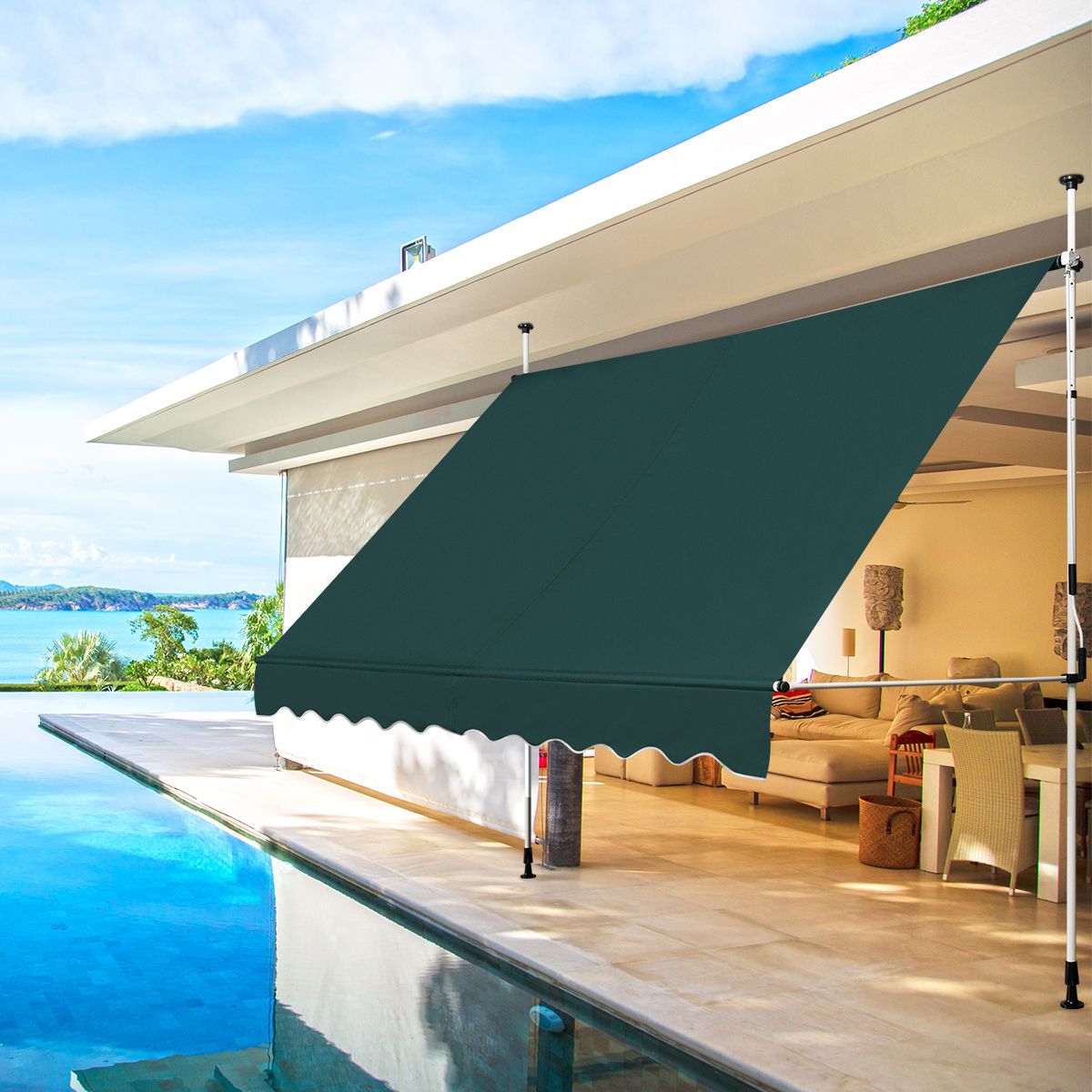 Store côtier 300 x 120 cm Vert - Réglable en hauteur et actionnable manuellement