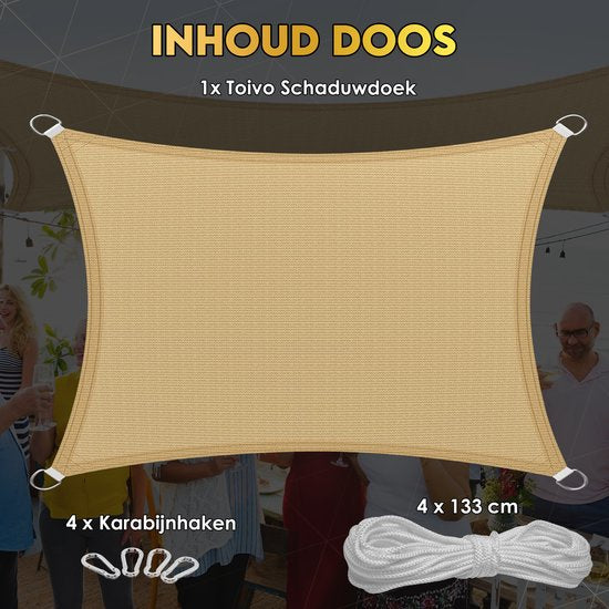 Toivo Toile d'ombrage Rectangle 3 x 4 Mètres - Crème - Matière HDPE - Corde et mousqueton inclus - Toile d'ombrage - Filet d'ombrage - Pare-soleil