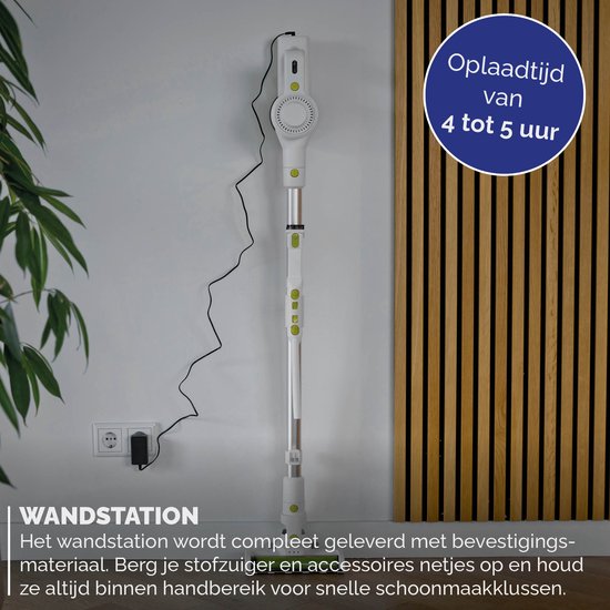 BREND BR-2214 Aspirateur à main sans fil avec éclairage LED - Le triple filtre ramasse 99,5 % de poussière fine - Blanc/vert