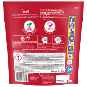 Fleuril Renew Color Caps 36 lavages – Capsules de lessive pour vêtements colorés – Ravivage des couleurs et protection durable des couleurs