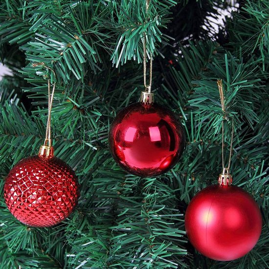 Boules de Noël Deuba - Lot de 102 boules en plastique Ø3-6cm - Rouge brillant mat