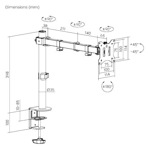 Lumi Monitor Arm - Acier - LDT42-C012 - Noir mat - Réglable - 11,4 x 51,7 x 49,8 cm