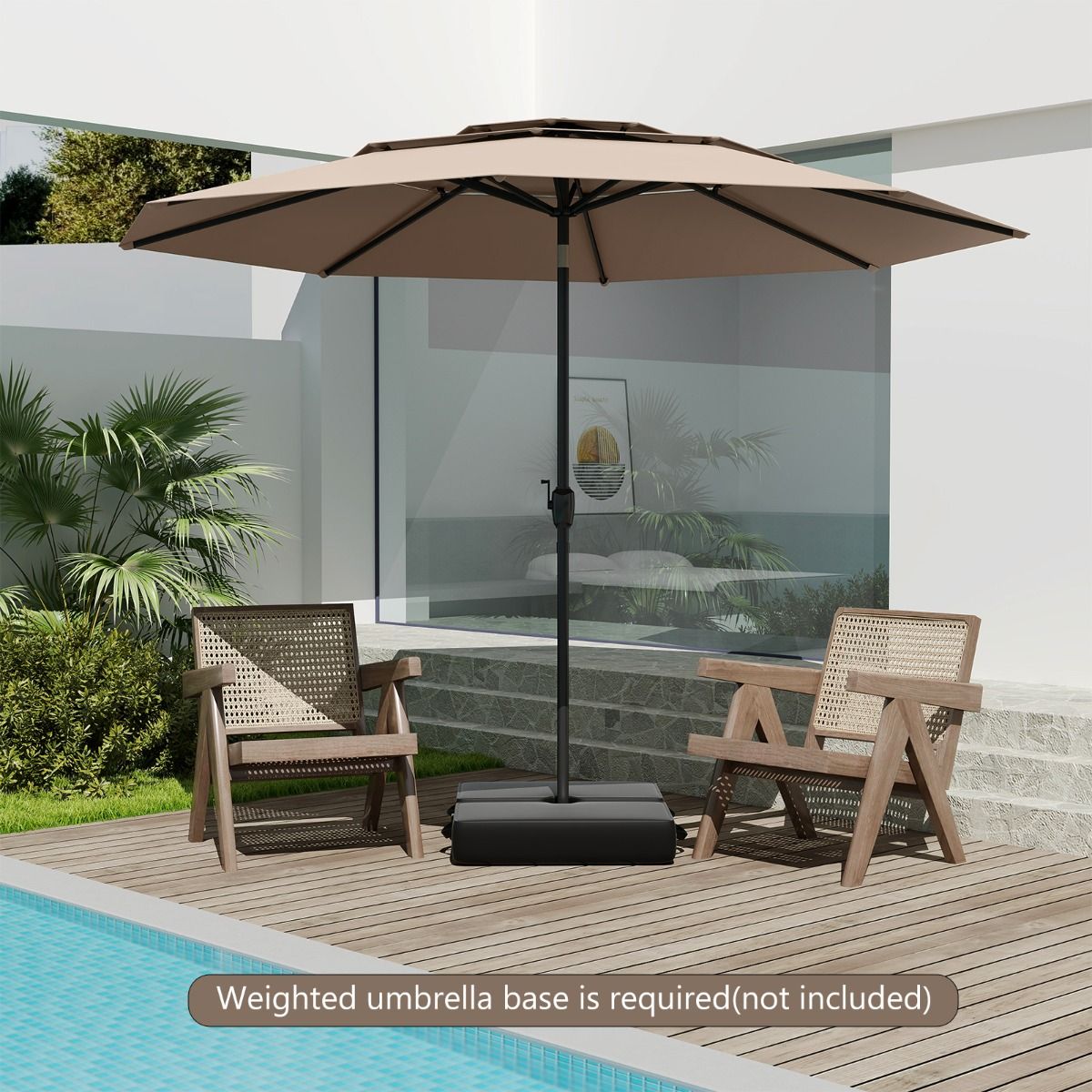 Parasol de table Coast Light Brown 300 cm - Parasol 3 couches avec mécanisme d'inclinaison et manivelle - Parasol de jardin avec 8 baleines et toile ventilée
