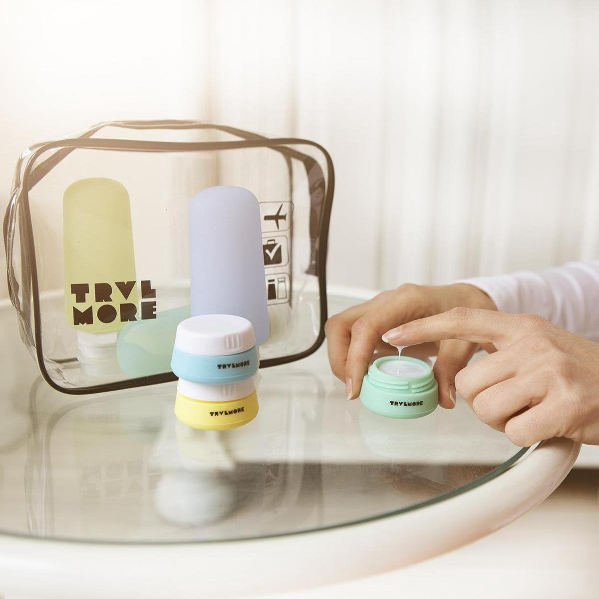 TRVLMORE Bouteilles de voyage avec étui - Rechargeables - Transparentes - 6 pièces