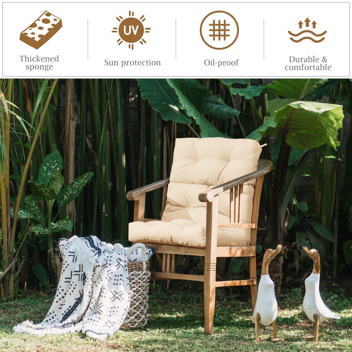 Coussin d'assise et de dossier Coast pour chaise de terrasse - Réglable sur 3 positions - Sangles antidérapantes en corde - Beige