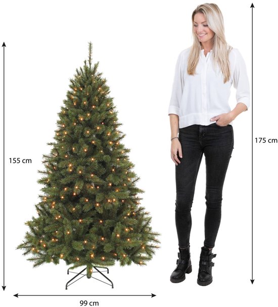 Arbre artificiel Triumph Tree Bristlecone - Sapin de Noël avec 144 guirlandes LED blanc chaud - Décoration de Noël d'intérieur - Structure à charnières pour un montage rapide - H 155 x Ø 99 cm - Vert