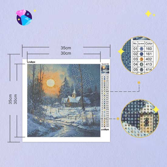 Rubye® Peinture au diamant - Peinture au diamant adultes - Peinture au diamant enfants - Package peinture au diamant complet - Maison d'hiver -30x30cm