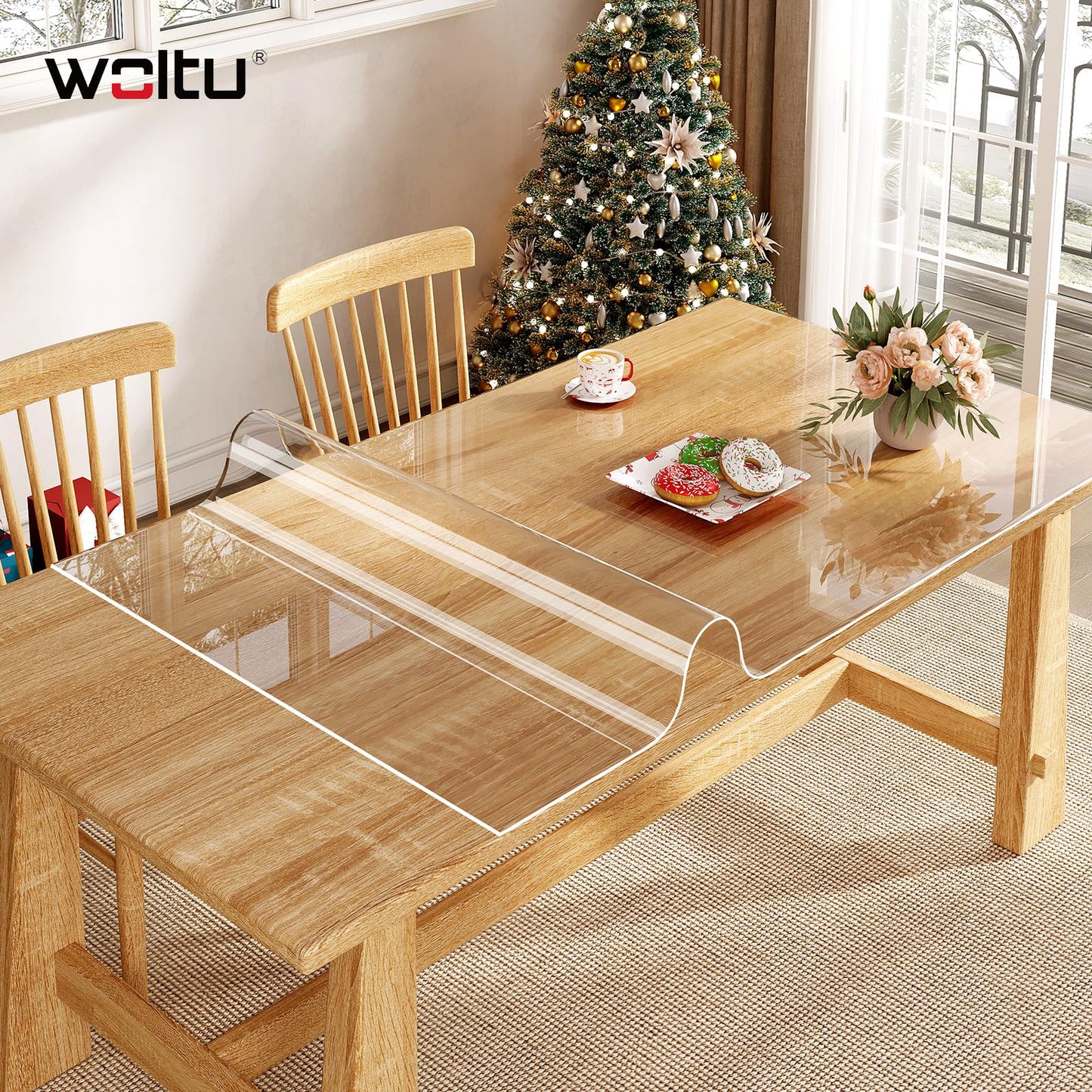 Protège-table Woltu - Film PVC - 2 mm - Bords biseautés - 80 x 120 cm - Transparent