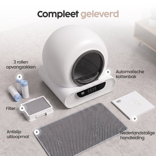 Bac à litière automatique Infinity Goods XXL - Bac à litière autonettoyant - Application incluse - 75 L - Avec tapis de bac à litière et 3 rouleaux de sachets de rangement
