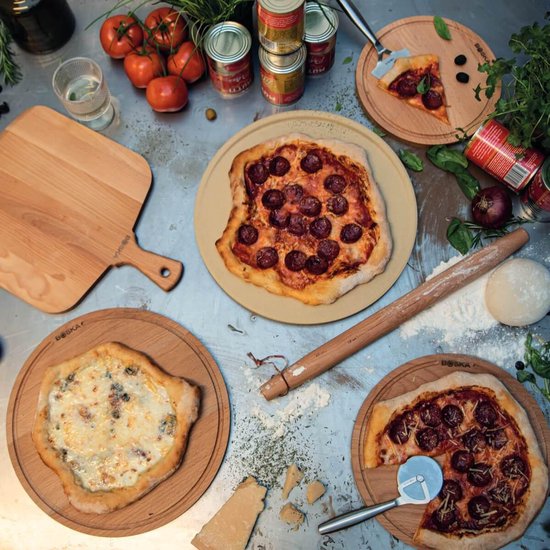 Boska Pizza Board Amigo L Round - Planche à pizza en bois de hêtre durable - Avec canal de collecte - Ø 34 cm