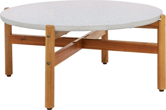 Table basse Naturel/Blanc - Bois d'acacia et pierre - 84,5x84,5x38,5 cm - Table basse Terracina - House Nordic