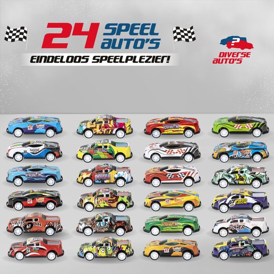 Vertrex Toy Car Set - 24 pieces - Voitures pour garçons - Voitures à roues arrières - Voitures - Voitures jouets