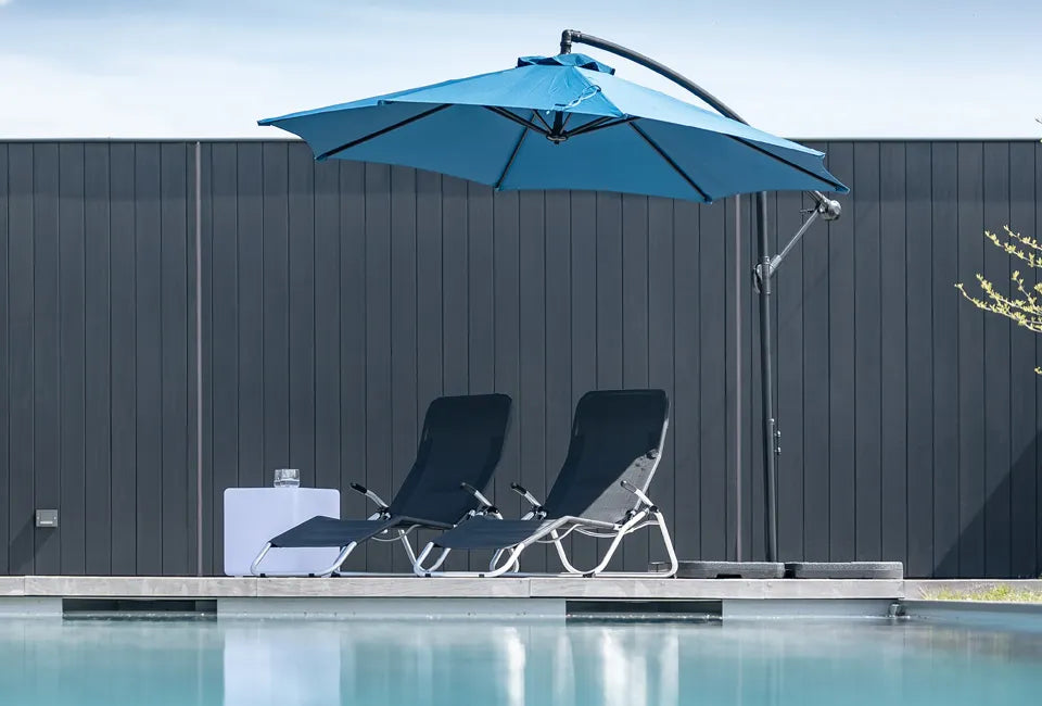 Hortensus Parasol suspendu élégant 270 cm en bleu - Parasol flottant de luxe pour table ou salon
