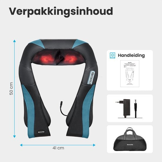 Auronic Shiatsu Massage Cushion - Appareil de massage électrique pour la nuque - Appareils de massage - Nuque et épaules - Infrarouge - Mallette de transport incluse - Noir/Bleu