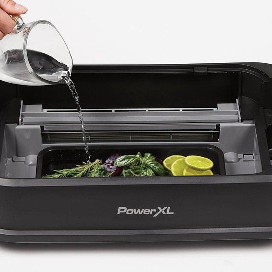 PowerXL Smokeless Grill - Barbecue électrique - Pour griller sans fumée ni odeur - Avec plaque de cuisson et fonction « arôme » - Revêtement antiadhésif - Avec couvercle en verre thermo-résistant - Barbecue d'intérieur - 1 500 watts - Édition vente par co