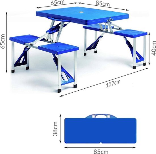 Table de camping Deuba - Aluminium avec 4 sièges - Pliable Bleu