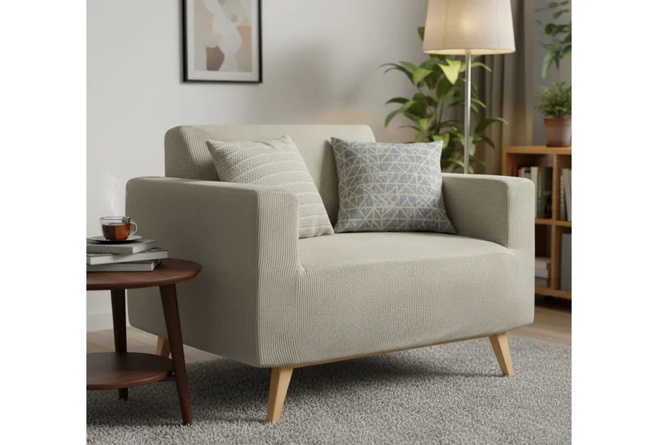 Home & Comfort Housse de canapé - Gris clair - Housse stretch aspect daim - Polyester et élasthanne - Douce, lavable et certifiée Oeko-Tex