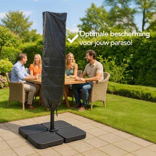 Brixy Housse de parasol - Jusqu'à Ø300cm - Imperméable - Rond et carré - 183 x 35 x 25cm - Cordon de serrage - Debout - Noir