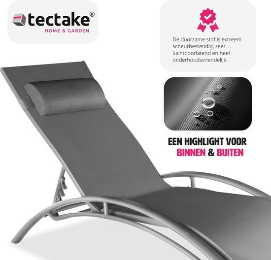 Tectake® Lot de 2 chaises longues de jardin - Gris Aluminium