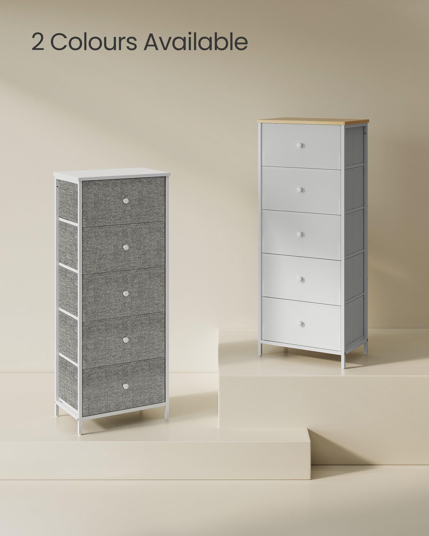 Commode Songmics à 5 tiroirs - Jaune camel/blanc crème - 29,8 x 45 x 112,3 cm