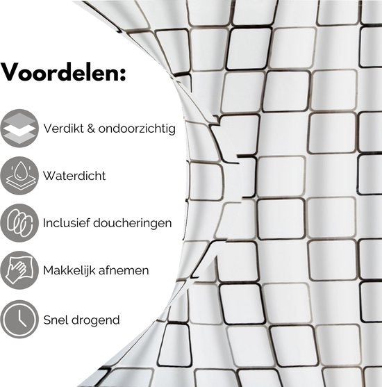 VAIVE Rideau de douche anti-moisissure 180x200 cm - Rideaux de douche - Imperméable - Anneaux inclus