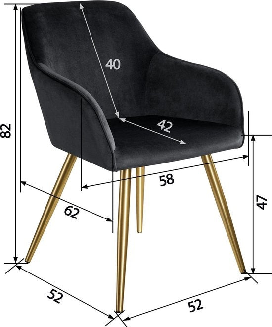 tectake® - Stoel - eetkamerstoel - Marilyn fluweellook goud zwart/goud - 403654