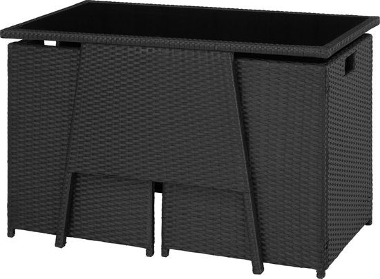 tectake® - salon en osier pour 2 personnes, meubles d'extérieur peu encombrants, 2 fauteuils et 1 table, idéal pour balcon, meubles de jardin, meubles de terrasse, résistant aux intempéries - noir - poly-rotin