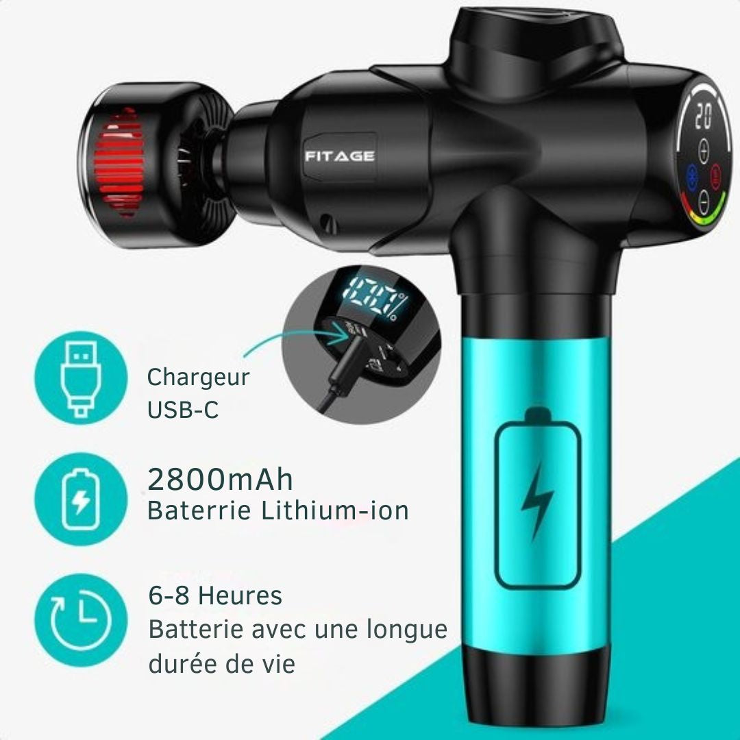 Pistolet de massage chaud et froid FITAGE - 8 accessoires - 20 positions - Noir