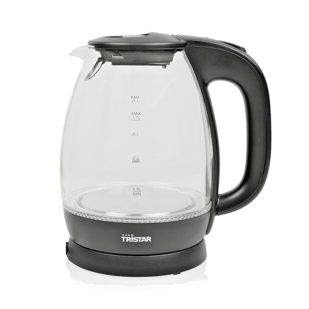 Bouilloire électrique Tristar WK-3405 en verre - 1,7 litre - 2 200 W - Plaque chauffante en acier inoxydable - Éclairage LED