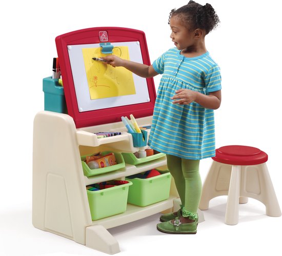 Step2 Flip & Doodle bureau chevalet avec chaise pour enfants - 2-en-1 bureau et chevalet pour enfants en plastique / plastique - Table de bricolage avec espace de rangement