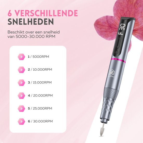 Beeperfect® Lime à ongles électrique sans fil édition Pro - Moulin à ongles - Ensemble manucure et pédicure - Rechargeable - 11 embouts et 60 rouleaux de ponçage - 30,000RPM