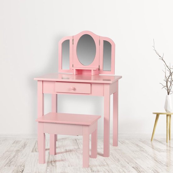 Table à langer maquillage fille table de maquillage nursery avec miroirs et tabouret rose