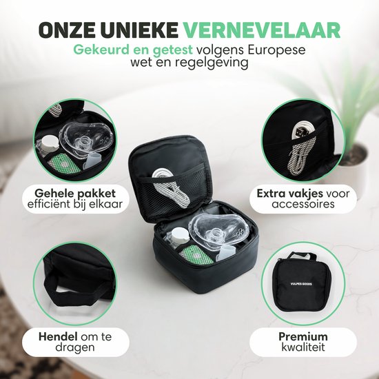 Vulpes Goods® HealthCare - Dispositif d'aérosol - Nébuliseur ultrasonique - Nébuliseur - Dispositif d'inhalation pour les enfants, les adultes et les bébés - Aide à lutter contre les maladies respiratoires - 3 buses et sac de voyage de luxe inclus