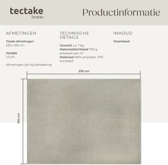 tectake® Tapis à poils courts - 160 x 230 cm - Sable - Tapis pour le salon, la chambre à coucher, la salle à manger - Facile d'entretien et lavable - Sous-couche antidérapante - Antiallergique - Diverses tailles et couleurs