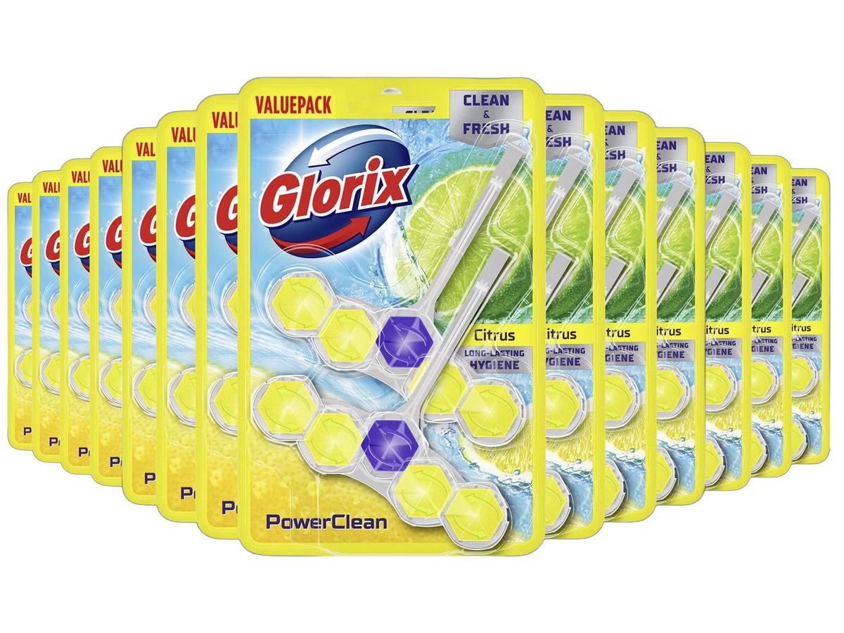 Blocs pour WC Glorix au citron - Parfum frais - Lot de 7 paquets doubles - 28 pièces