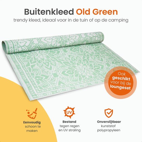 Goliving Tapis d'extérieur Summer Flora - 183x290CM - Tapis de jardin - Tapis d'extérieur - Tapis - Tapis de jardin - Réversible - Sac de transport inclus - Vert/Blanc