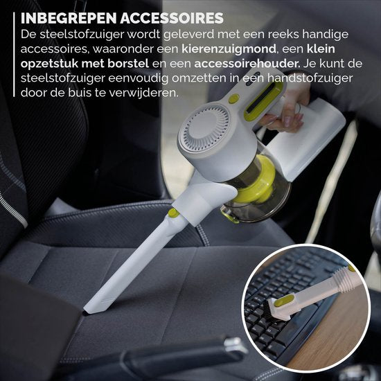 BREND BR-2214 Aspirateur à main sans fil avec éclairage LED - Le triple filtre ramasse 99,5 % de poussière fine - Blanc/vert