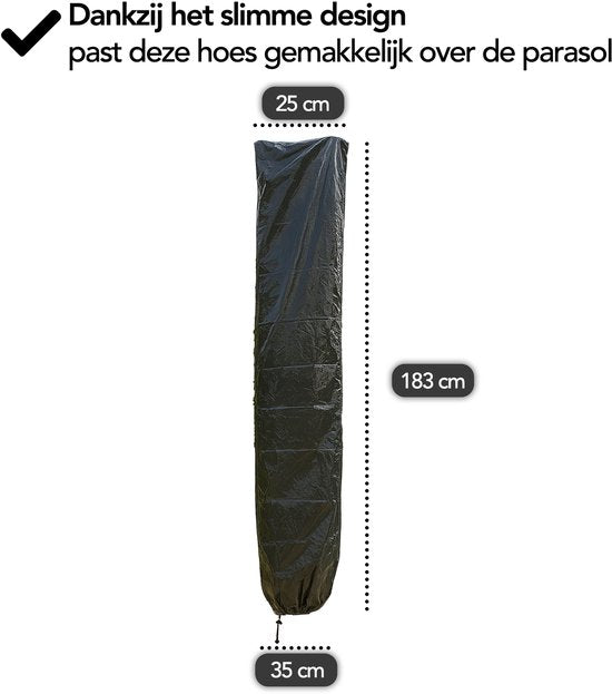 Brixy Housse de parasol - Jusqu'à Ø300cm - Imperméable - Rond et carré - 183 x 35 x 25cm - Cordon de serrage - Debout - Noir
