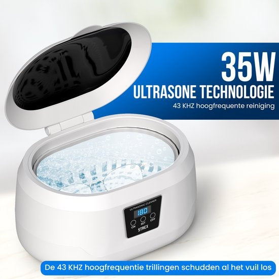 Strex Ultrasonic Cleaner 600ml - 360º - Nettoyeur à ultrasons - Appareil de nettoyage pour lunettes / bijoux / montres / pièces de monnaie